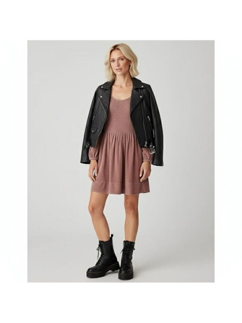 Free People Women’s Farrier Velvet Mini Dress Pockets Mauve Size Medium